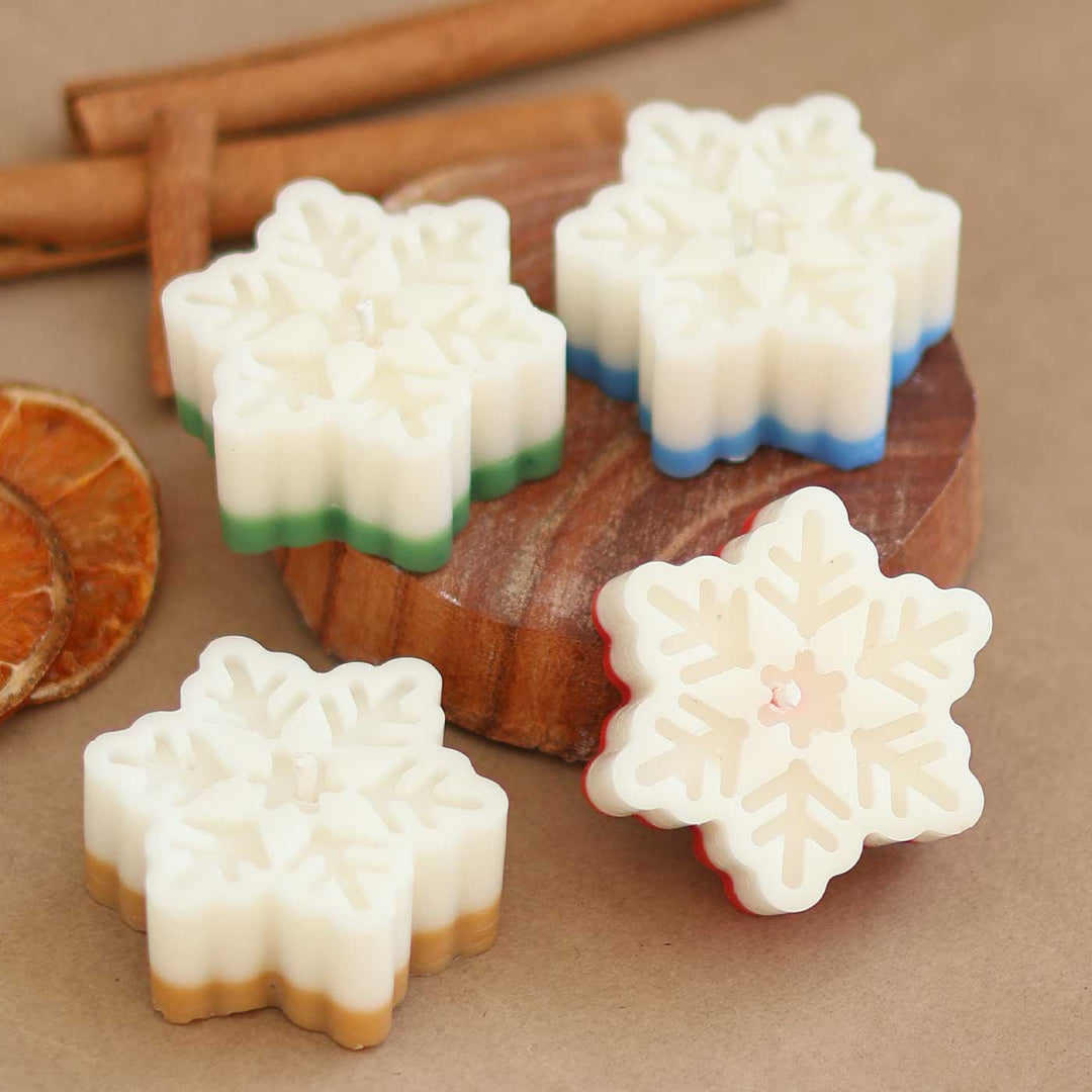 4 Pc | Handmade Multicolor Snowflake Soy Wax Candles