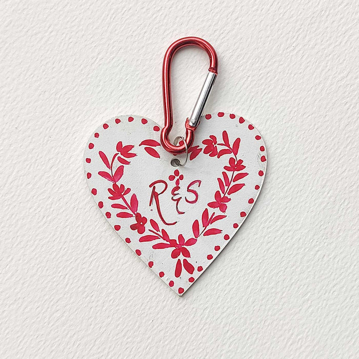 Personalized Hand-Painted White Heart Wooden Key Chain/Bag Charm