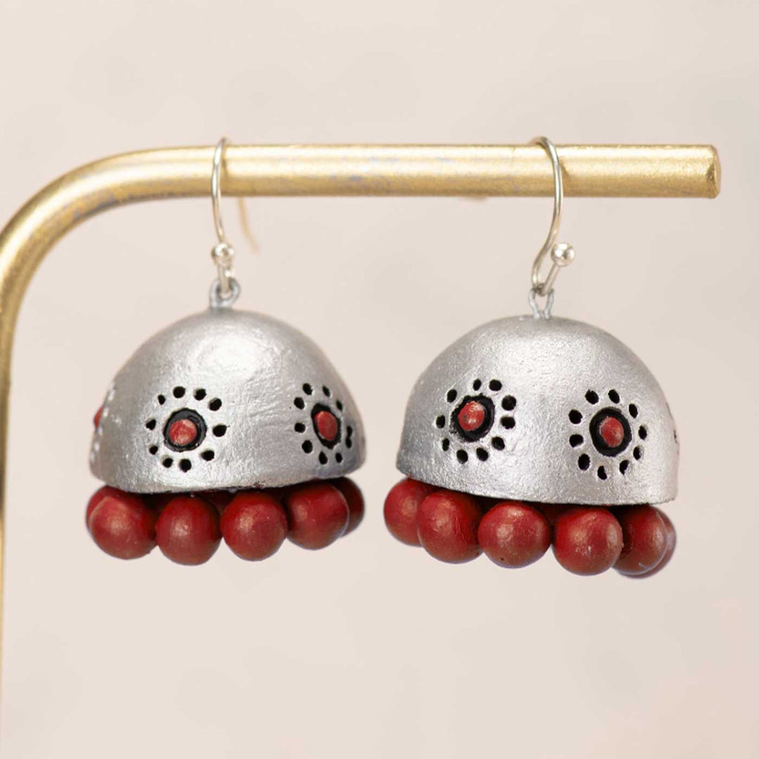 Handmade Classic Silver Dome Terracotta Earrings