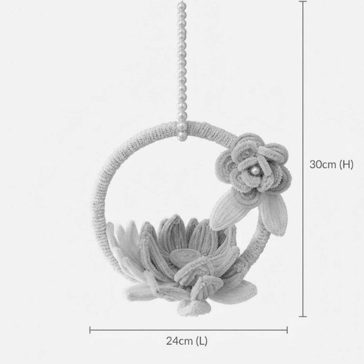 Handmade Lotus & Rose Flower Ring Pipe Cleaner Tealight Hanging with Pearl Loop