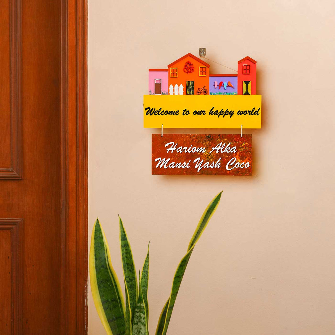 Personalized Hand Painted Mdf Wood Name Plate - Mounted on Wall with Hanging Tags