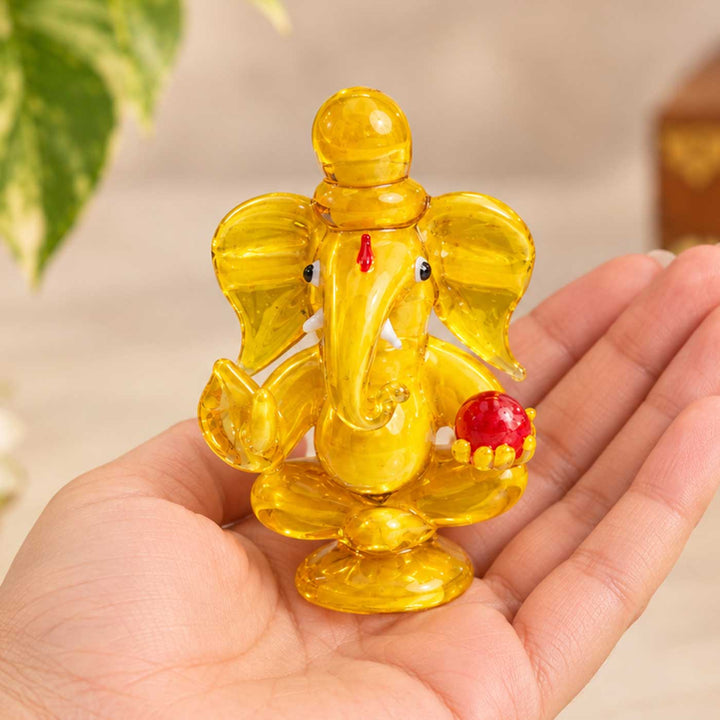 Handmade Blown Glass Ganesha Miniature Figurine/Idol For Decor