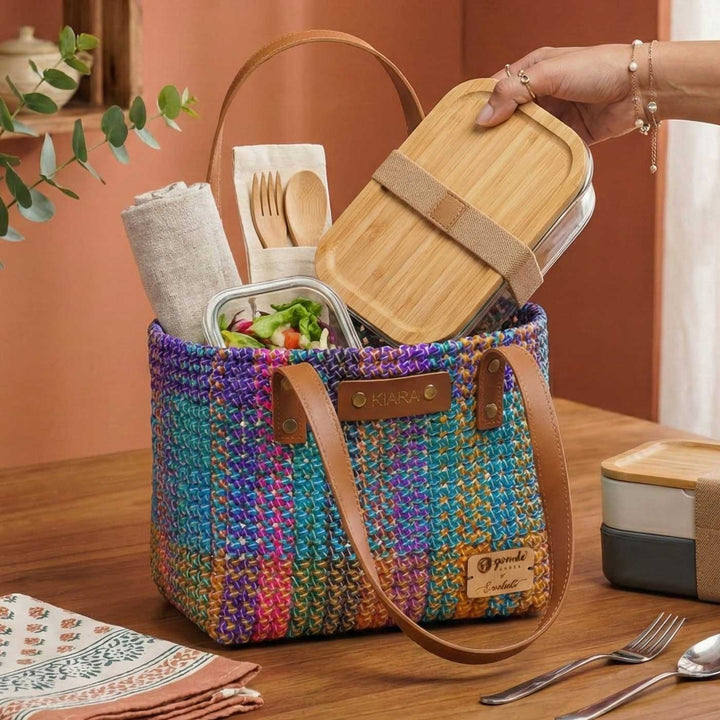 Multicolor Madras Checks Mukhya Knot Handmade Small Koodai Bag