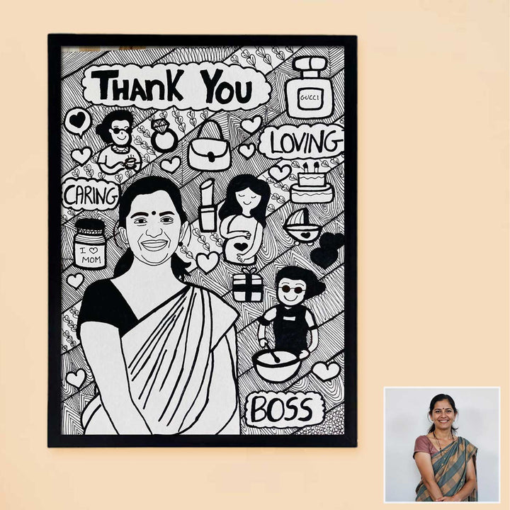 Photo Personalized Doodle Art Mother Black & White Decorative Plaque