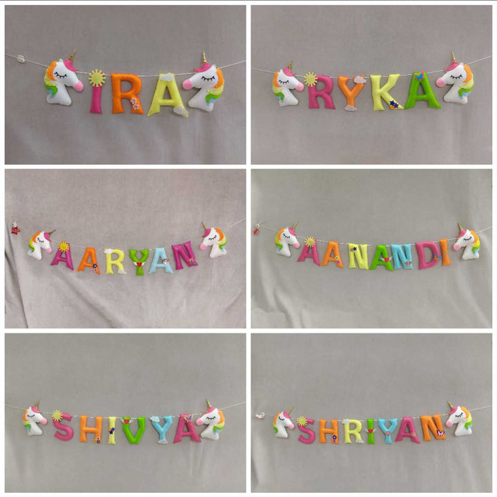 Handcrafted Personalized Unicorn Themed Felt Bunting For Kids
