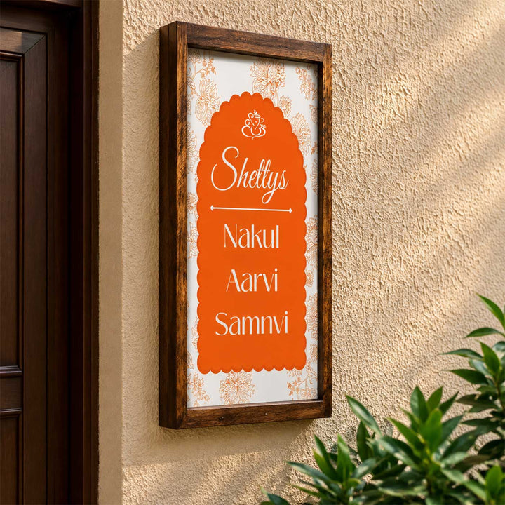 Rustic Orange Vintage Personalized Resin & Teak Wood Frame Name Plate For Home
