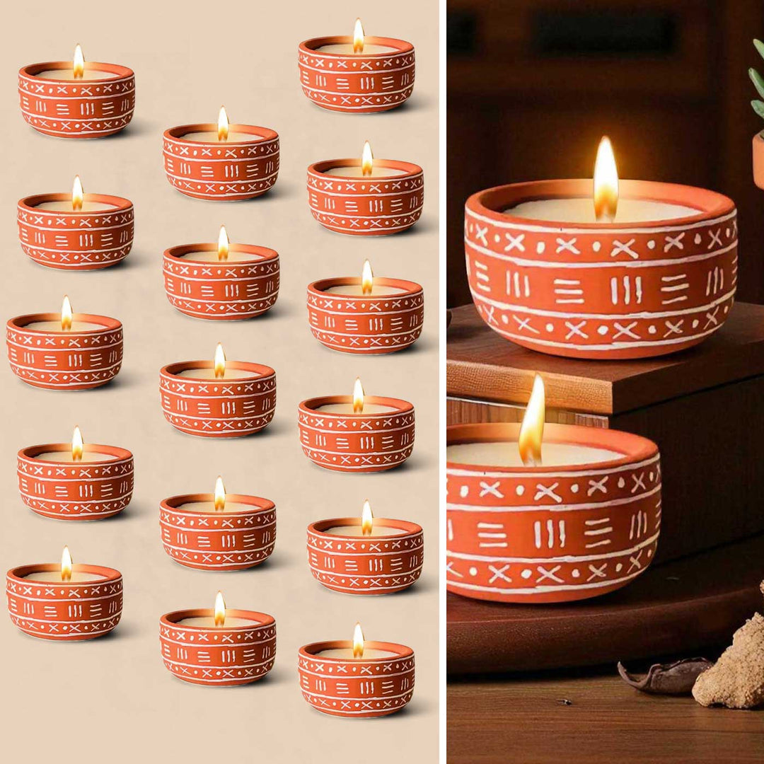 Set of 16 | Hand-Painted Cross Dot Terracotta Soy Wax Candle