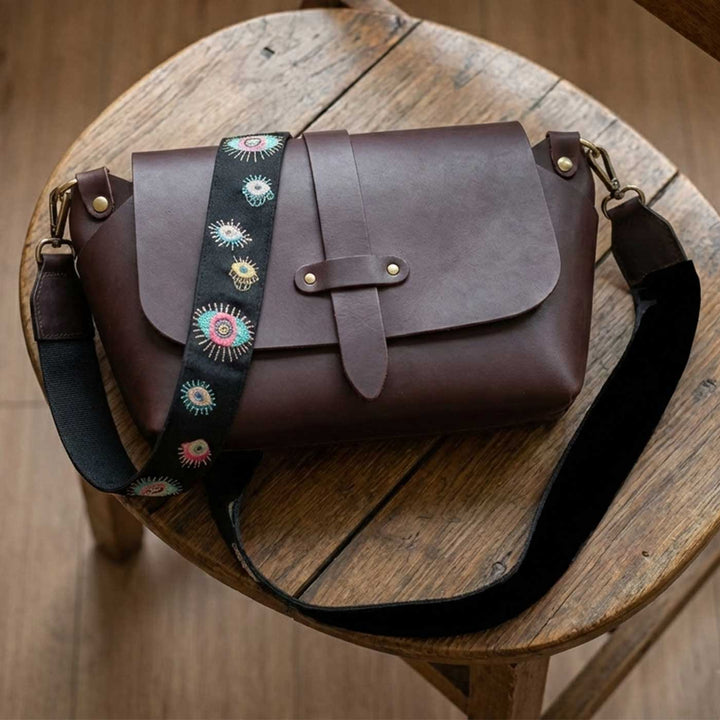 Handmade Solid Color Faux Leather Sling Bag With Changeable Premium Straps