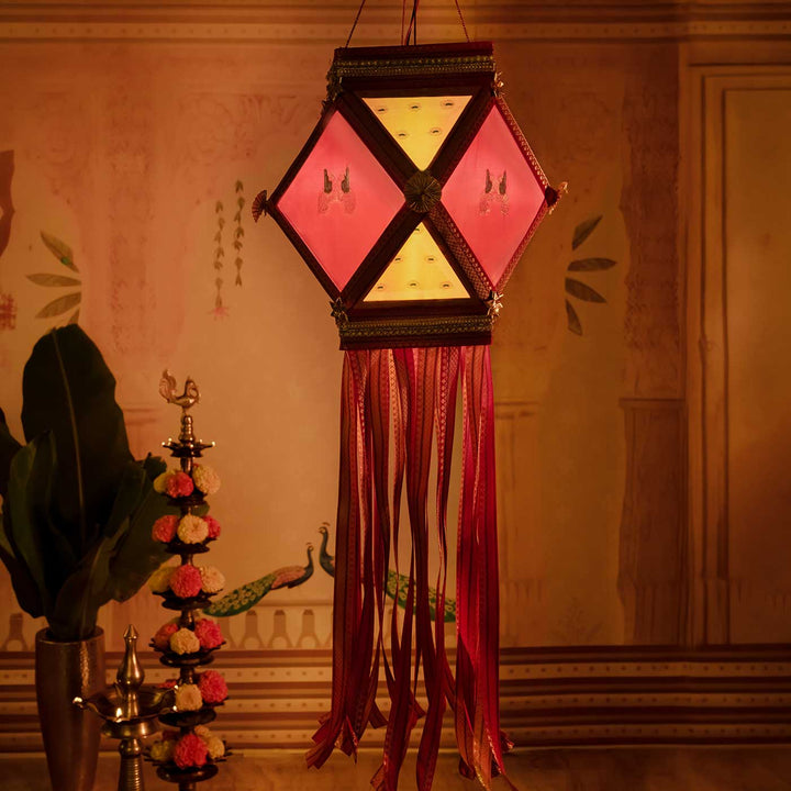SIlk Handmade Decorative ⁠Krishna Mor Akash Kandil/Lantern