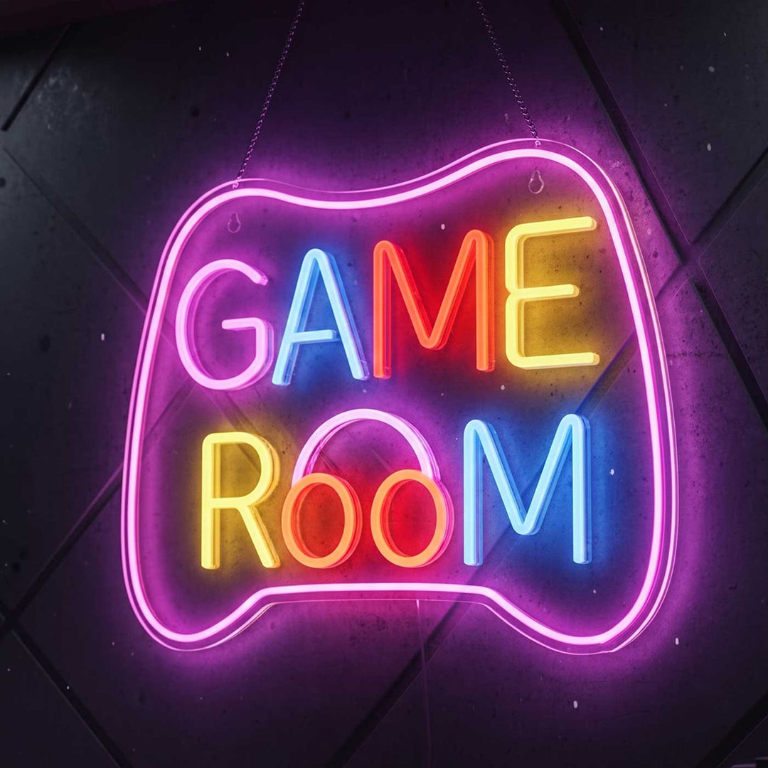 Handmade "Game Room" Neon Light Sign Board With Controller Shape Wall Decor