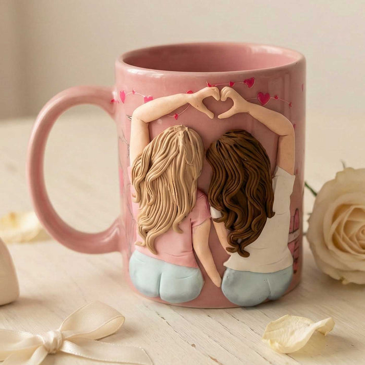 Handmade Galentine Theme Polymer Clay & Ceramic Mug | 250 ml
