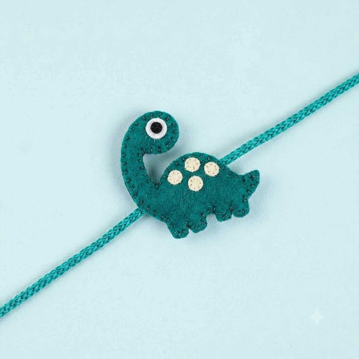 Handmade Dinosaur Felt Kids Rakhi With Roli Chawal
