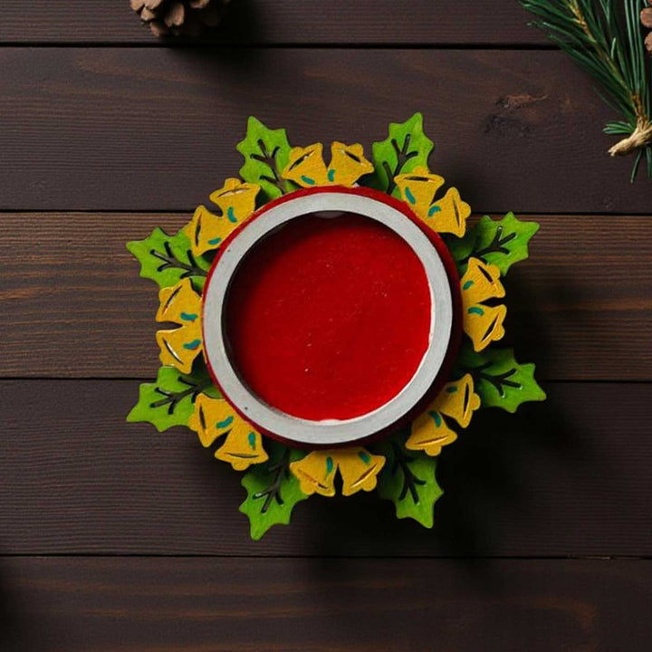 Hand-Painted Bell Theme Wooden Tealight Holder For Christmas Decoration