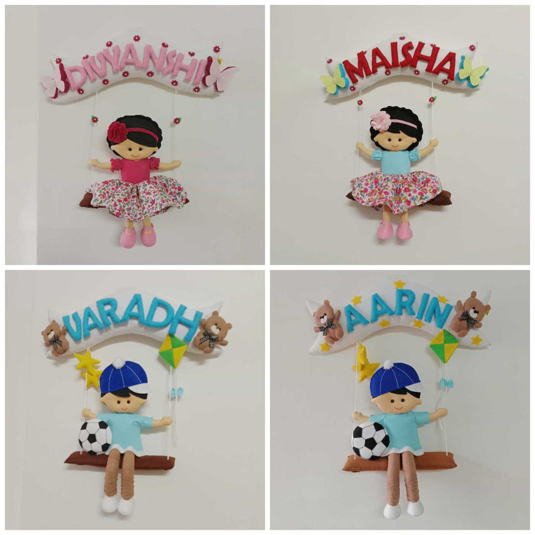 Hand-stitched Felt Kids Swing Name Plate for Girls