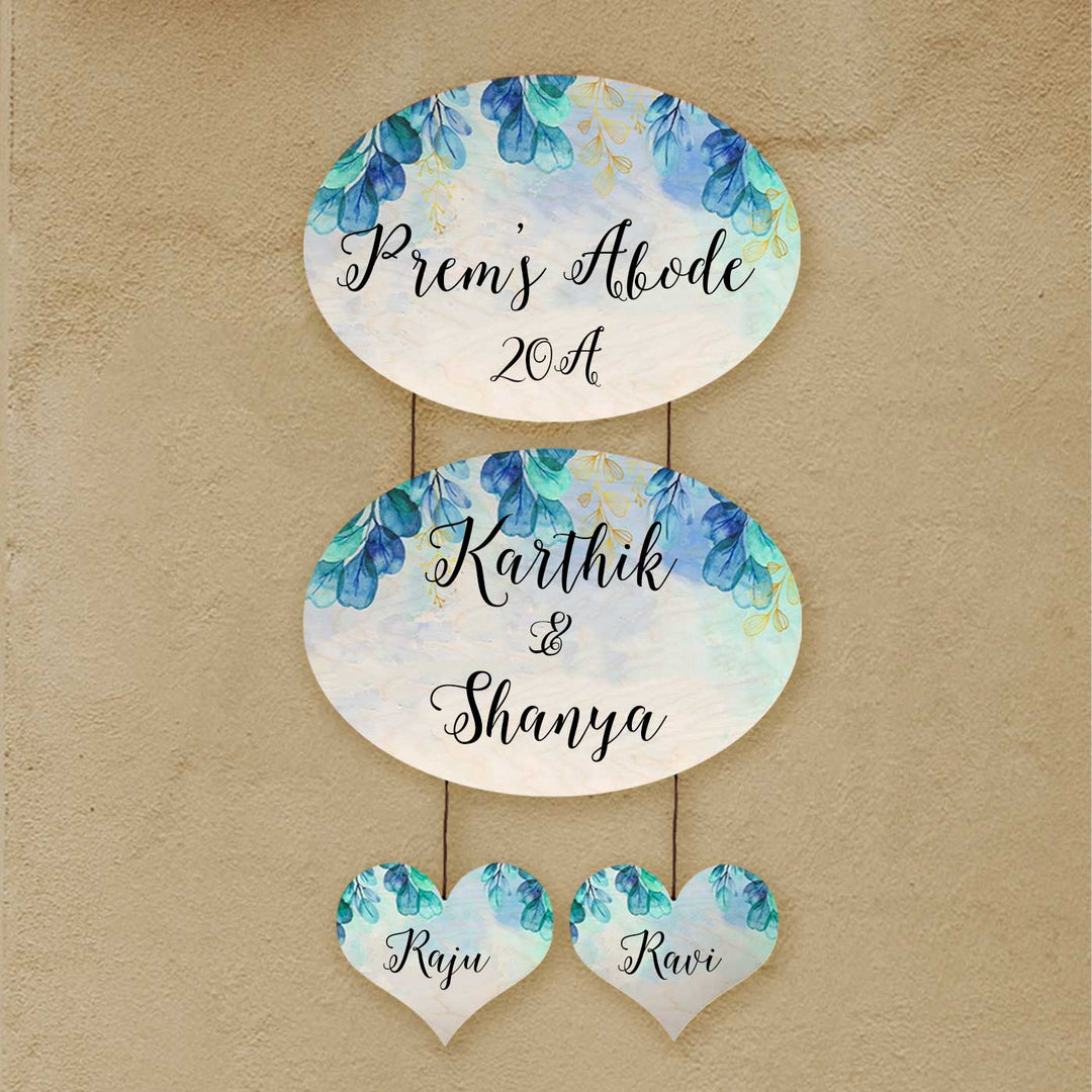 Personalized Printed Spring Blue Floral Wooden Oval Nameplate