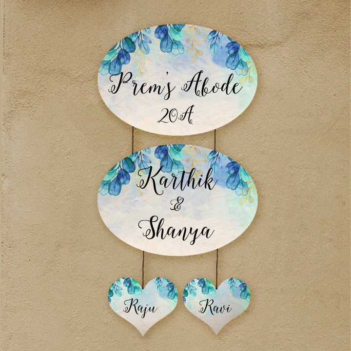 Personalized Printed Spring Blue Floral Wooden Oval Nameplate