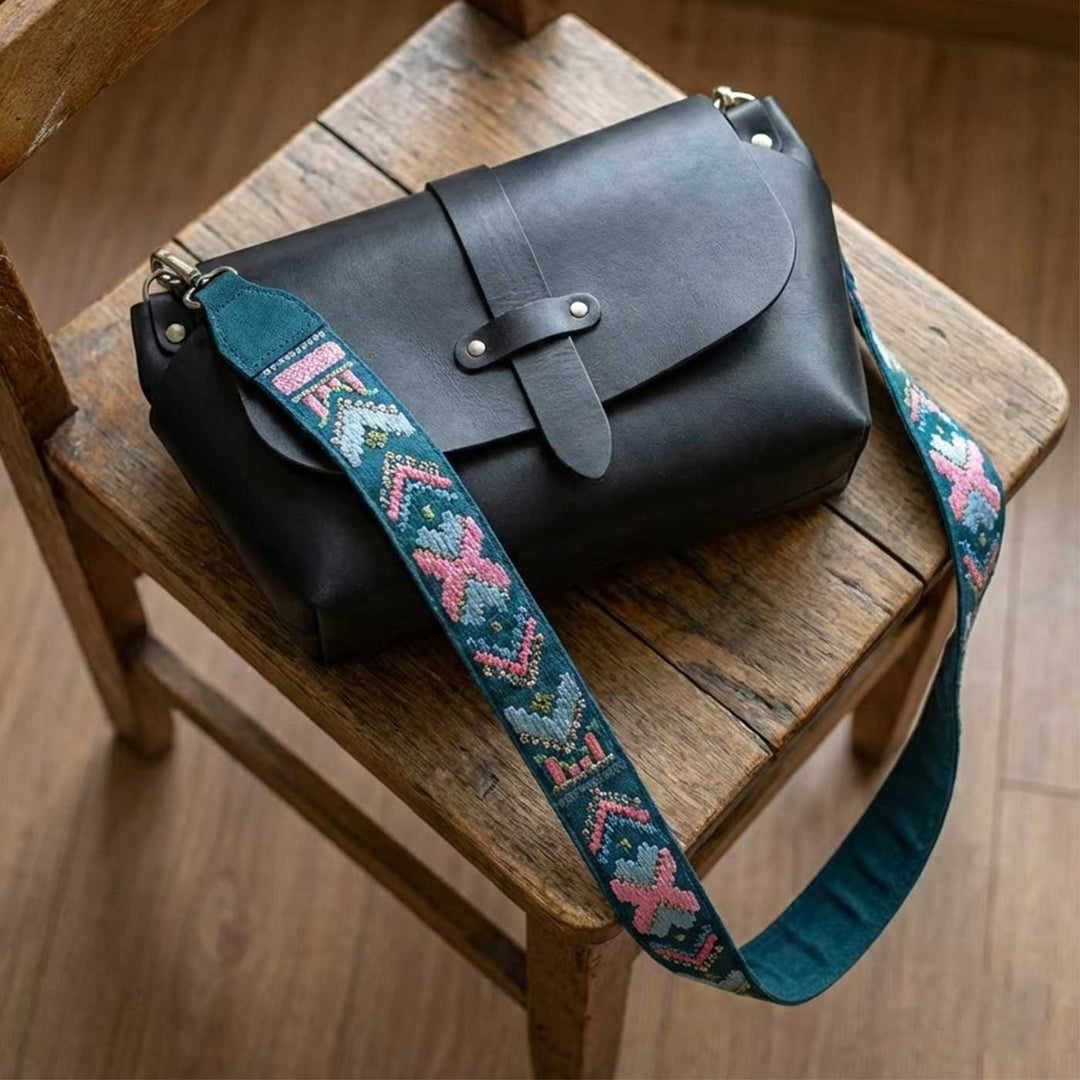 Handmade Solid Color Faux Leather Sling Bag With Changeable Premium Straps