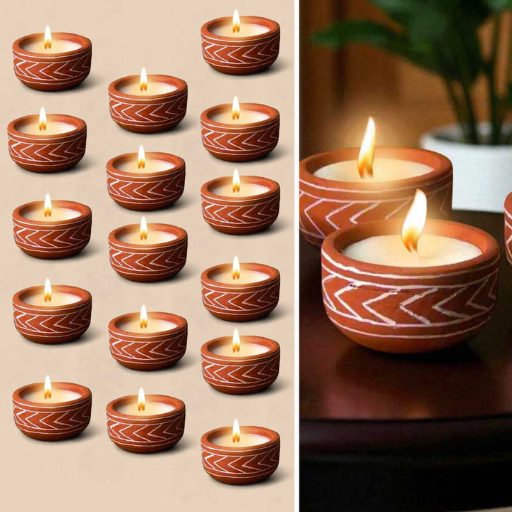 Set of 16 | Hand-Painted Arrows Terracotta Soy Wax Candle