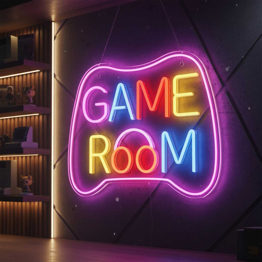 Handmade "Game Room" Neon Light Sign Board With Controller Shape Wall Decor