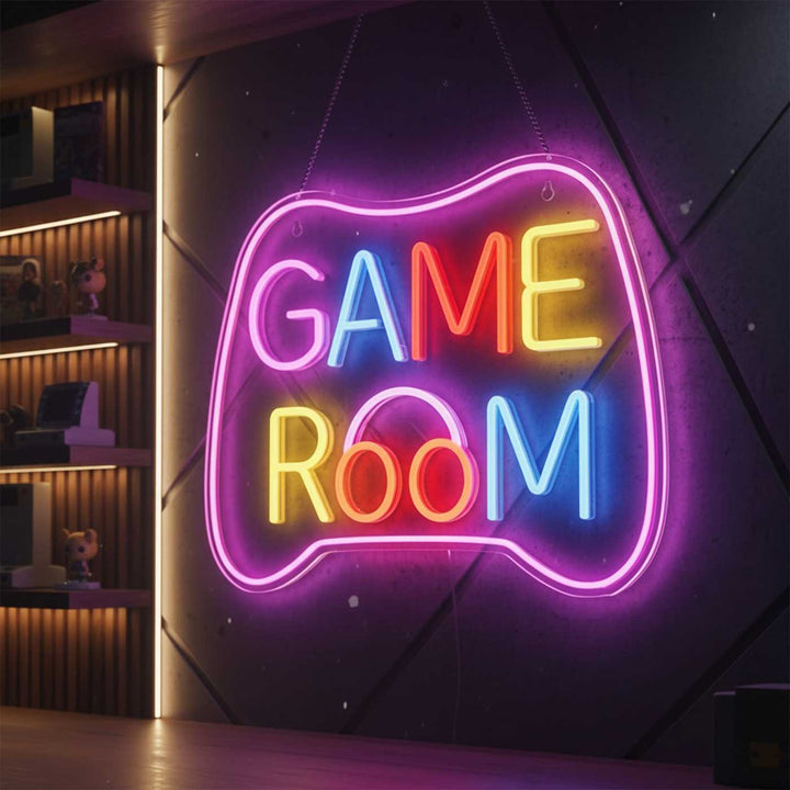 Handmade "Game Room" Neon Light Sign Board With Controller Shape Wall Decor