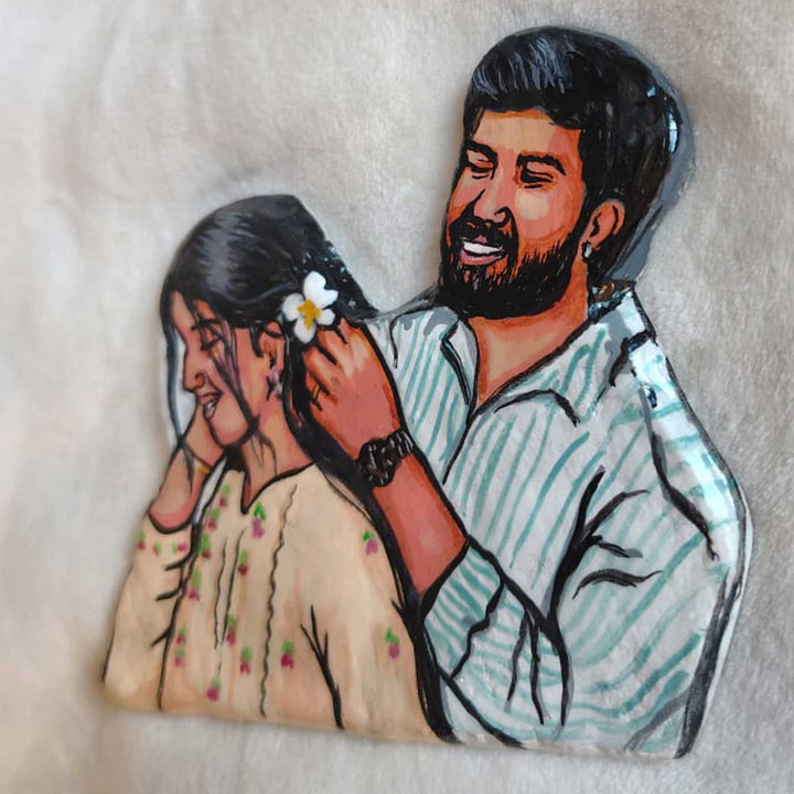 Couple Photo Personalized Handpainted Clay Fridge Magnet