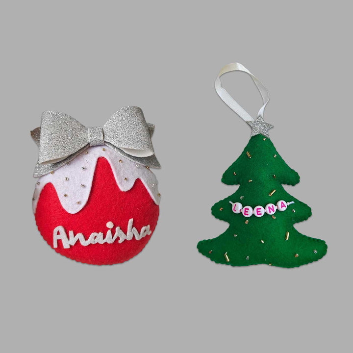 Personalized Felt Ornaments For Christmas Tree Decoration | Set Of 2