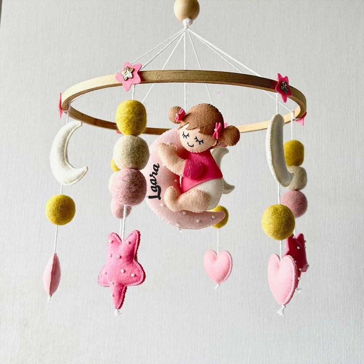 Personalized Handmade Dreamy Princess Bella Felt Cot Mobile For Newborns