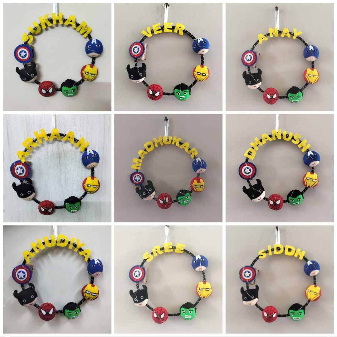 Personalized Superhero Theme Fairy Lights Kid's Felt Hoop Nameplate