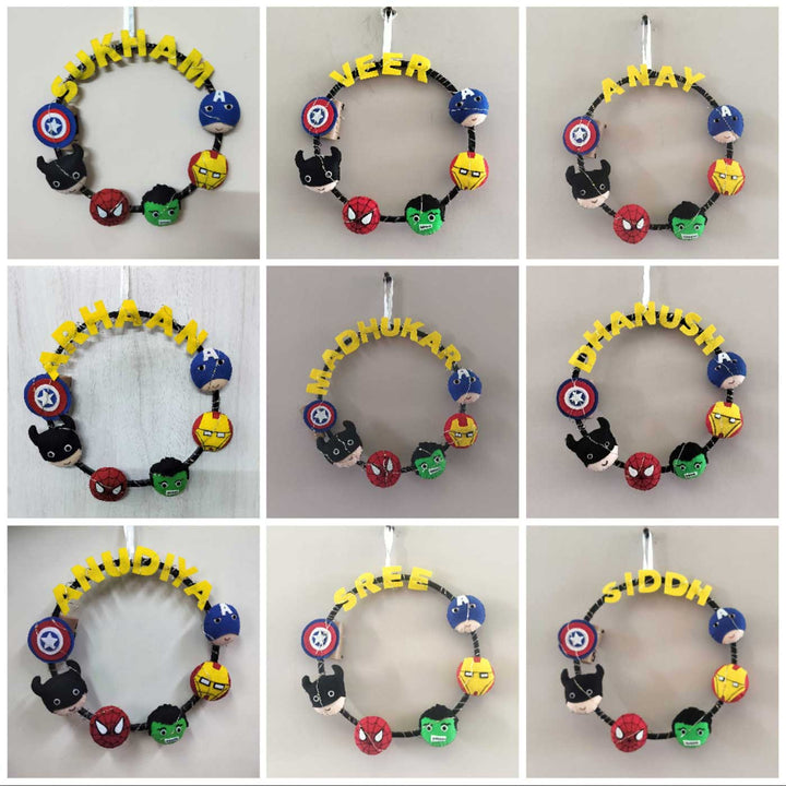 Personalized Superhero Theme Fairy Lights Kid's Felt Hoop Nameplate
