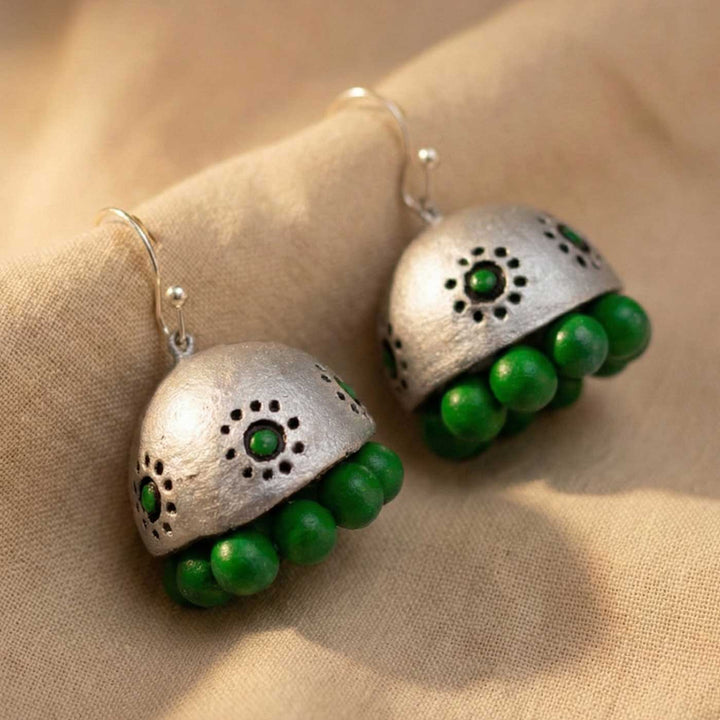 Handmade Classic Silver Dome Terracotta Earrings