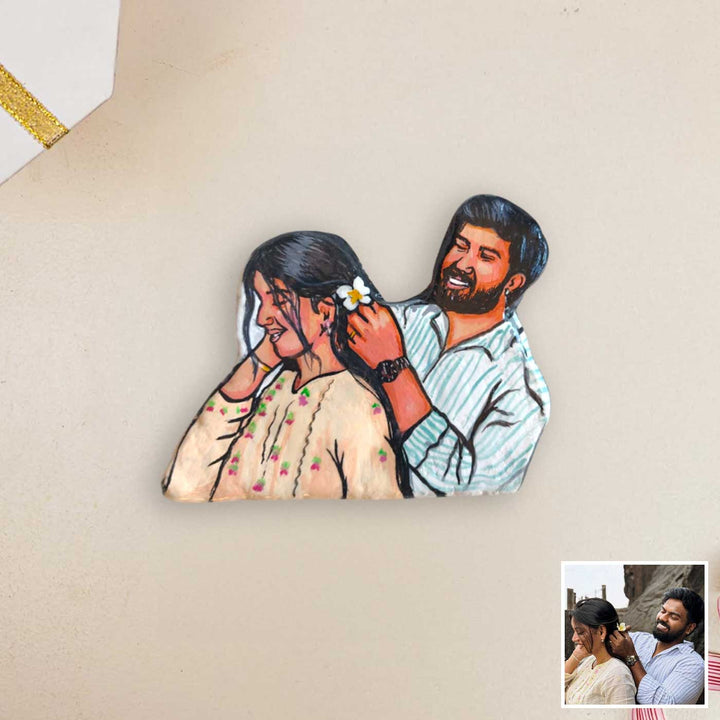 Couple Photo Personalized Handpainted Clay Fridge Magnet