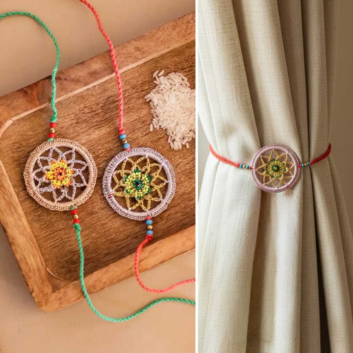 Handmade Crochet Dreamcatcher Rakhi With Roli Chawal | Set Of 2