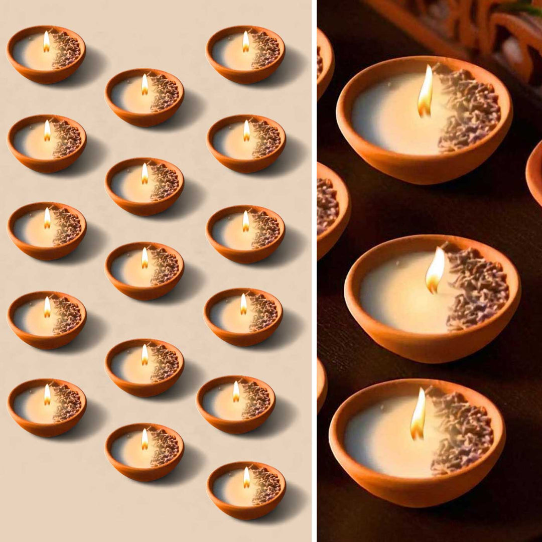 Set of 16 | Handmade Lavendar Botanical Terracotta Soy Wax Candle