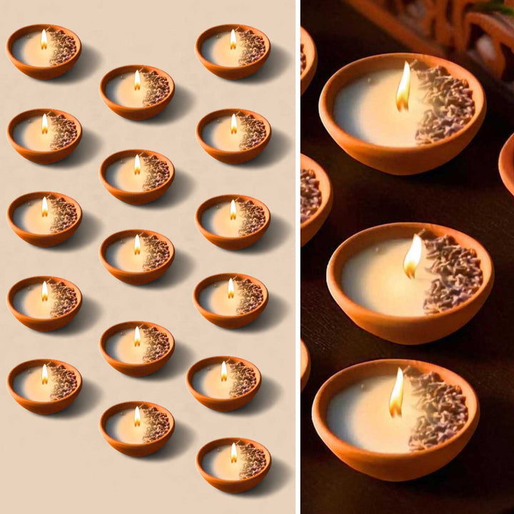 Set of 16 | Handmade Lavendar Botanical Terracotta Soy Wax Candle