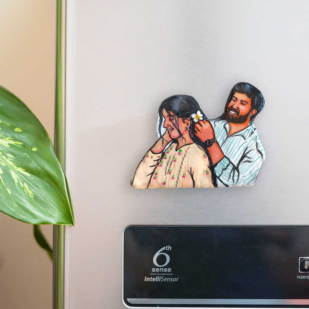 Couple Photo Personalized Handpainted Clay Fridge Magnet