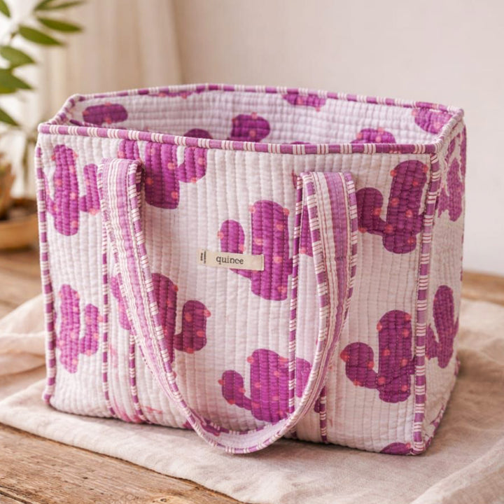 Handmade Pink Cactus Cotton Tote Bag