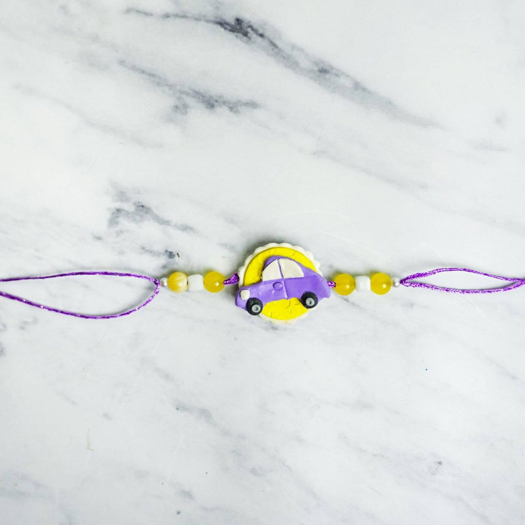 Handmade Porcelain Clay Themed Rakhi 6 - Close-up Front View of Car Rakhi