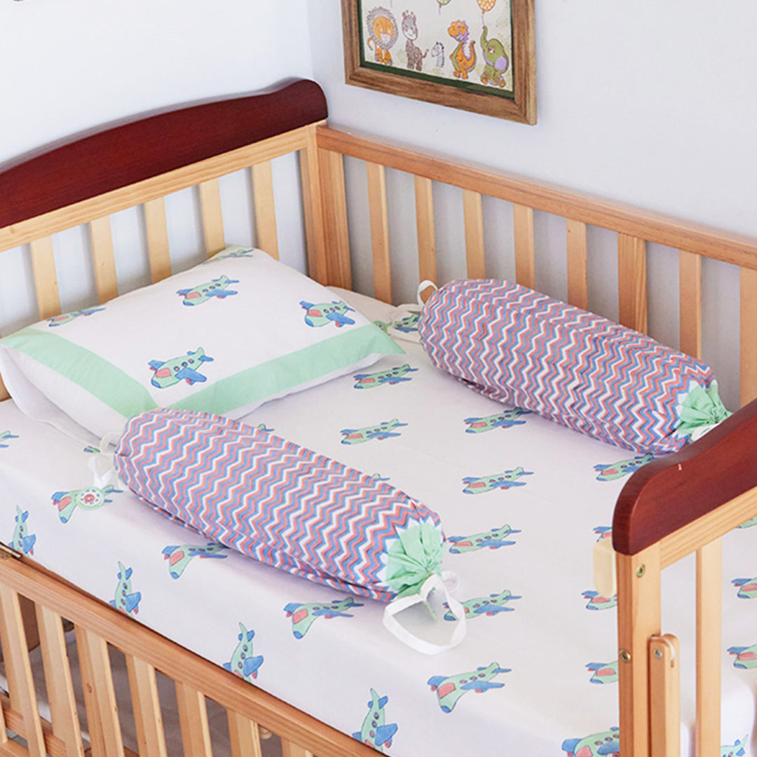 Flying Machine Hand Block Printed Baby Bedding Cot Set