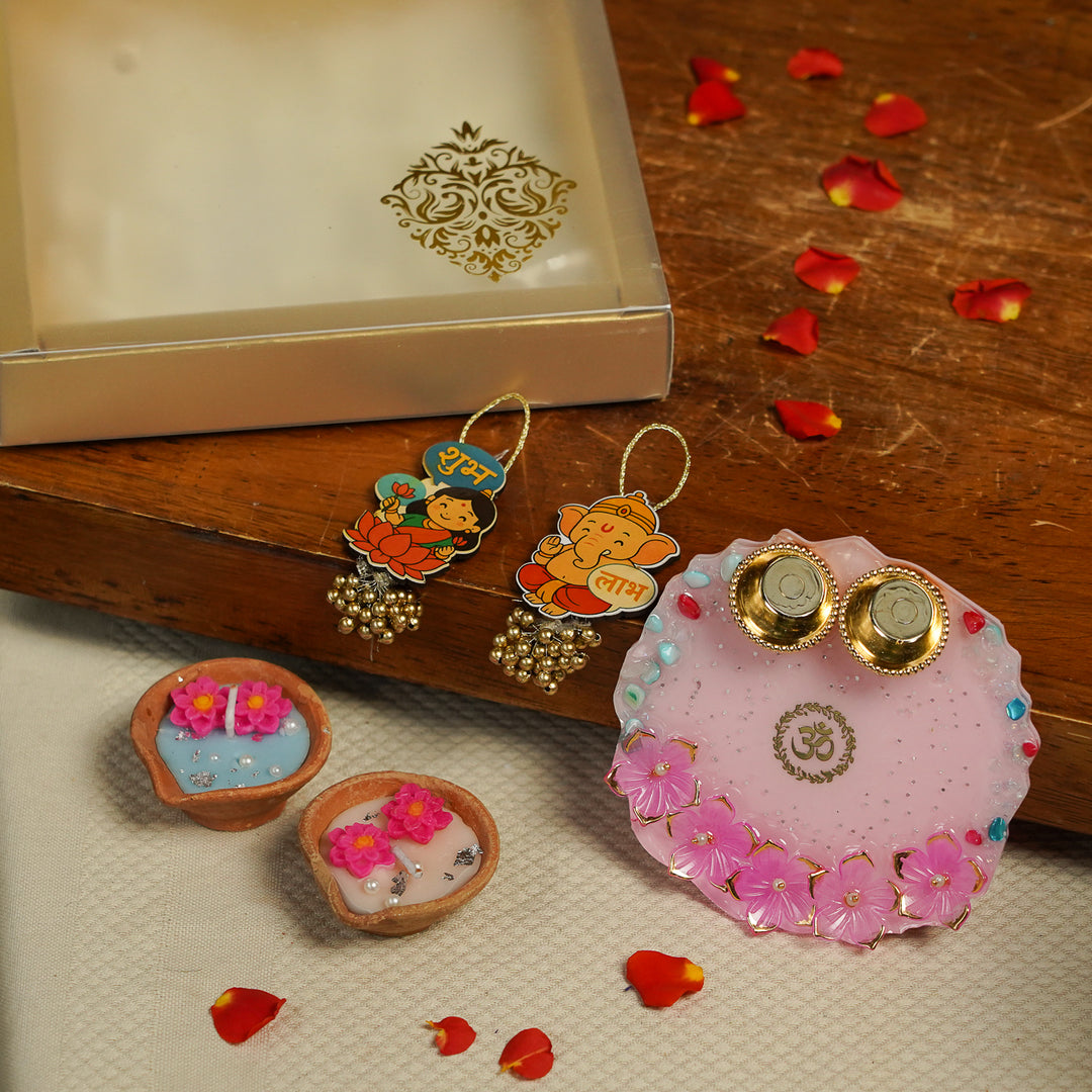 Decorative Diwali Gift Hamper | Includes 2 Hangings, 2 Diyas & 1 Platter