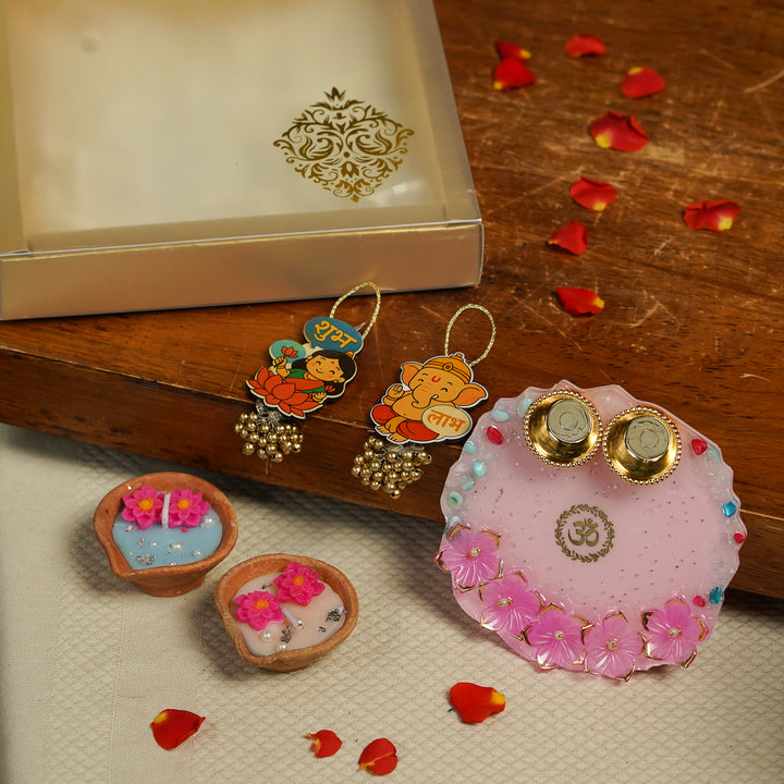 Decorative Diwali Gift Hamper | Includes 2 Hangings, 2 Diyas & 1 Platter