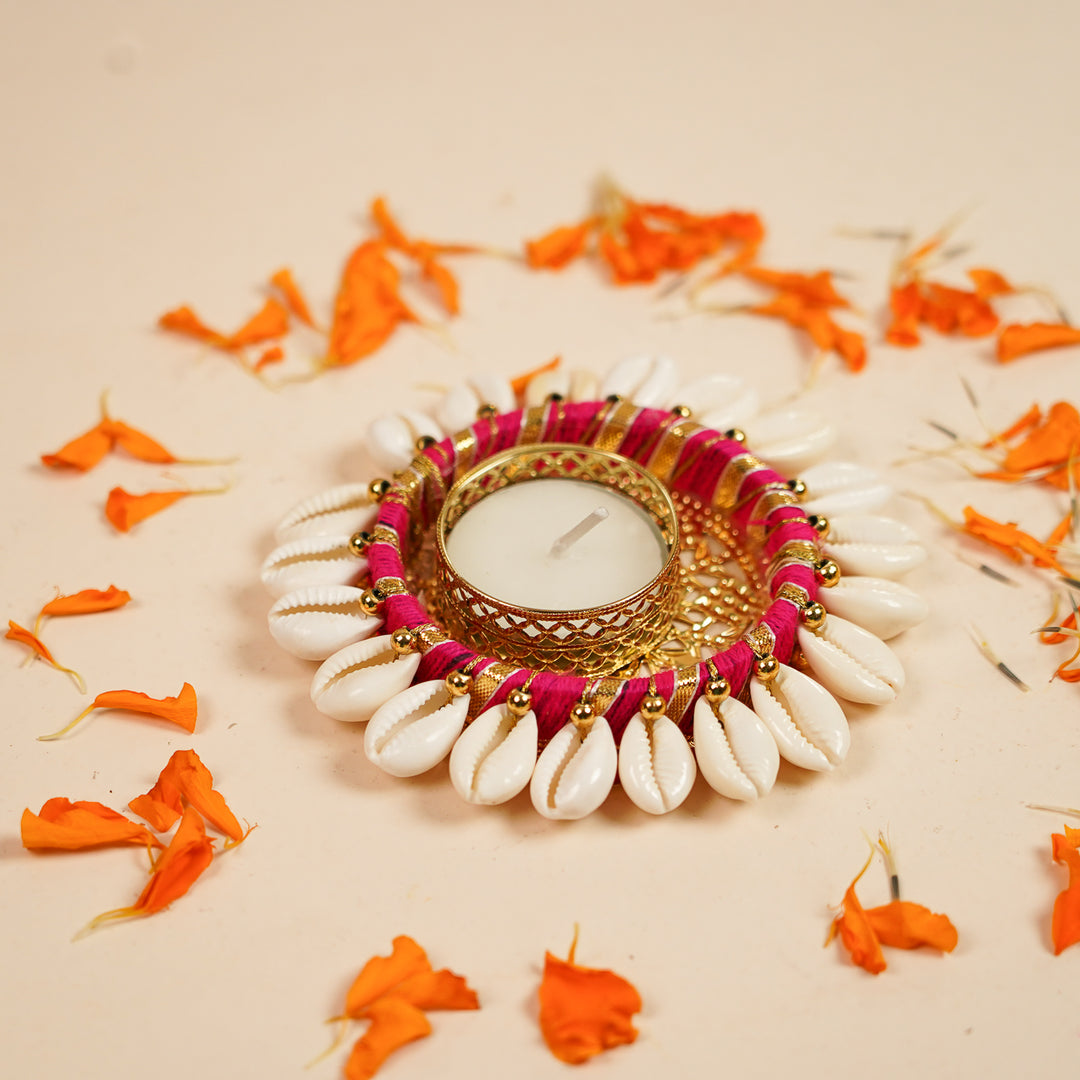 Handmade Decorative Shells & Gotta Patti Tealight Holder