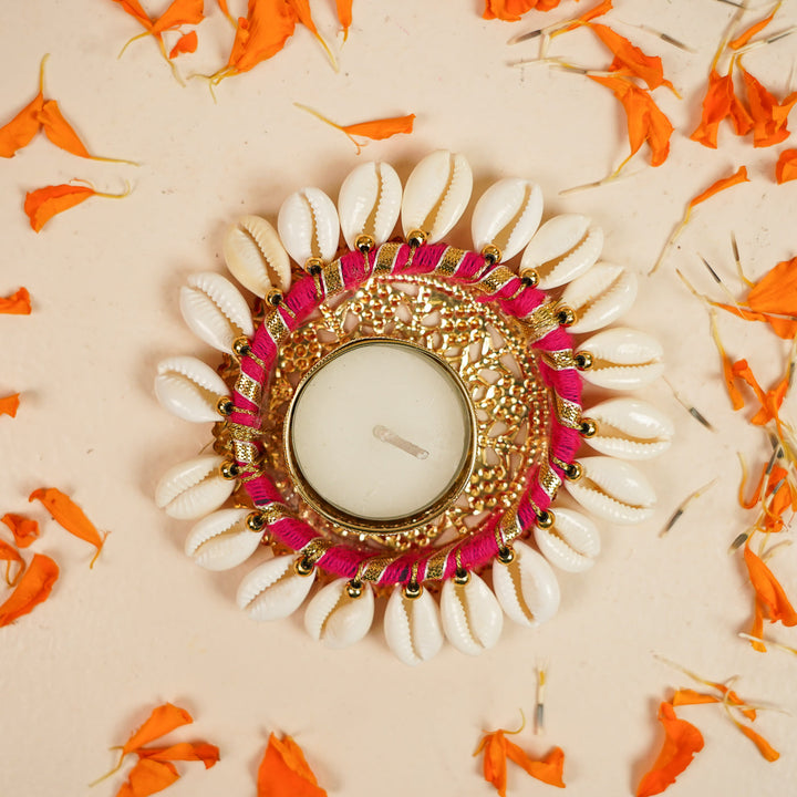 5 Pc | Handmade Decorative Shells & Gotta Patti Tealight Holder