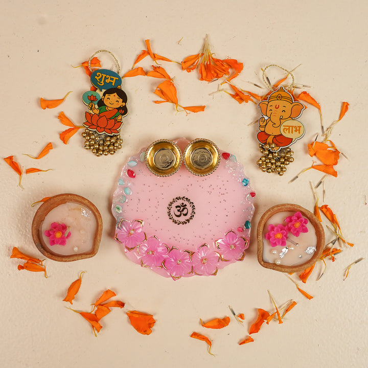 Decorative Diwali Gift Hamper | Includes 2 Hangings, 2 Diyas & 1 Platter