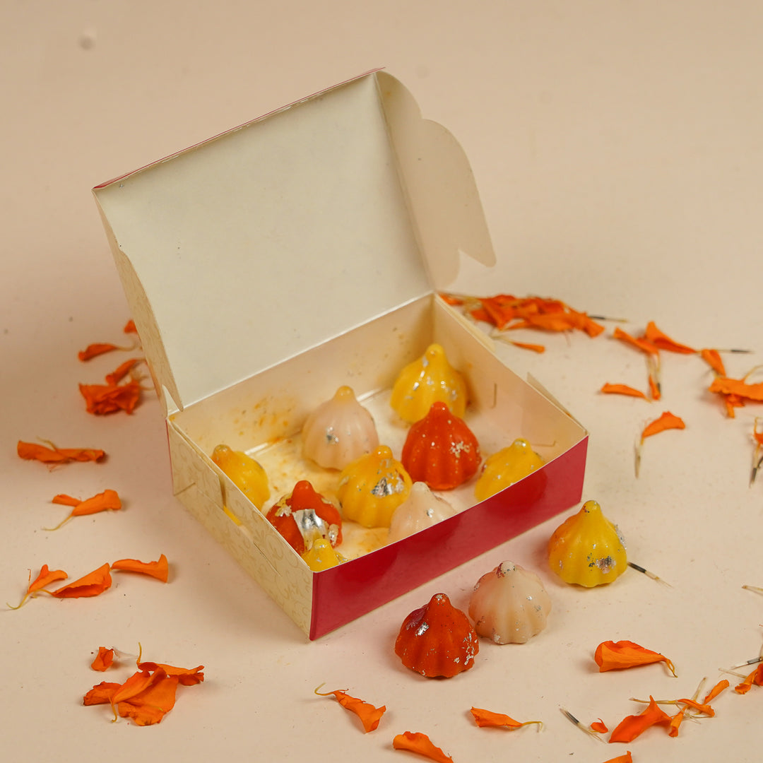 Handmade Multicolor Modak Soy Wax Scented Mithai Candles | Set Of 12