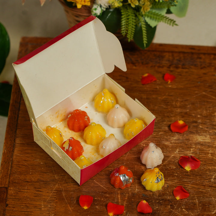 Handmade Multicolor Modak Soy Wax Scented Mithai Candles | Set Of 12