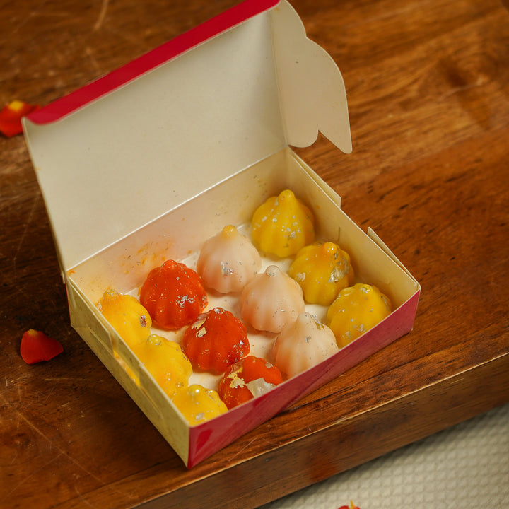 Handmade Multicolor Modak Soy Wax Scented Mithai Candles | Set Of 12