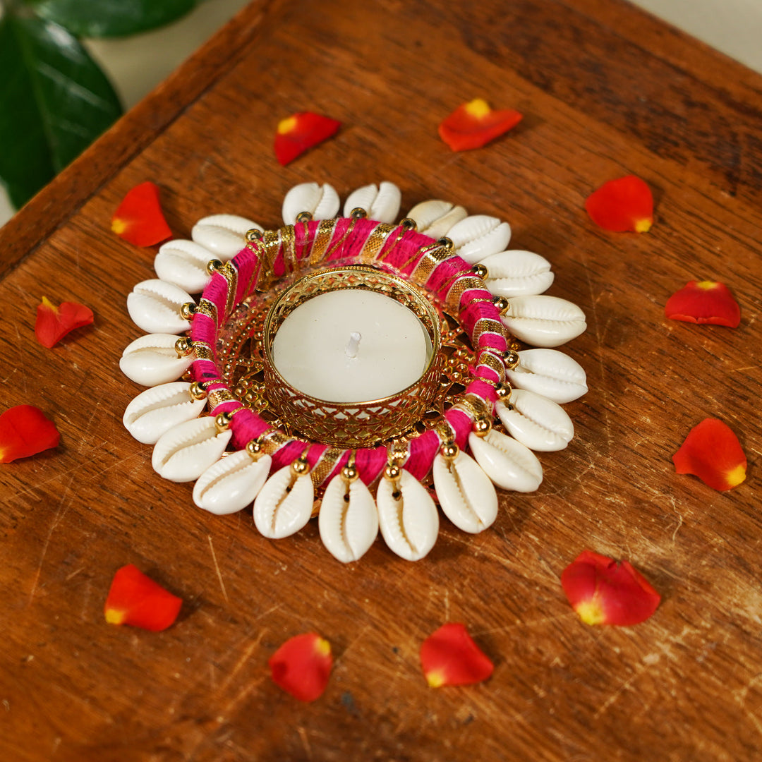 5 Pc | Handmade Decorative Shells & Gotta Patti Tealight Holder