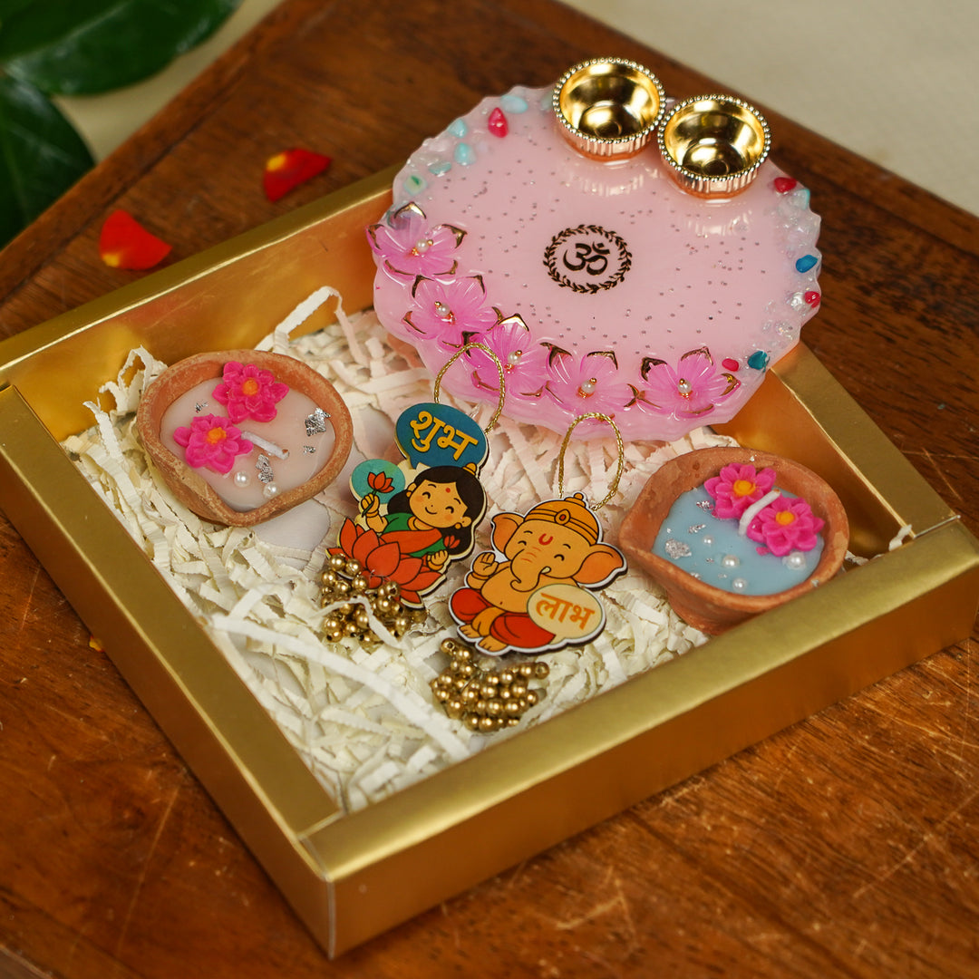 Decorative Diwali Gift Hamper | Includes 2 Hangings, 2 Diyas & 1 Platter