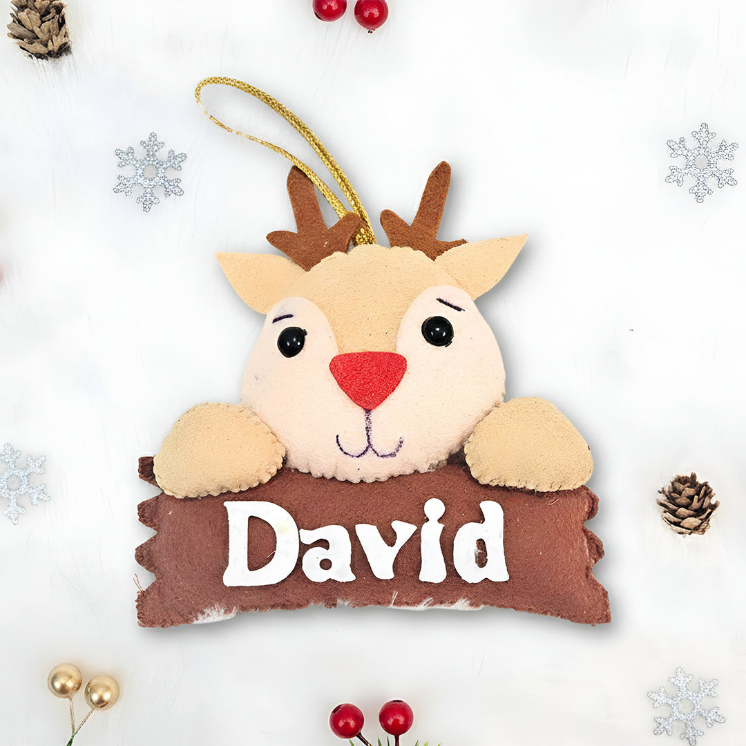 Personalized Reindeer Felt Ornament For Christmas Tree Decoration