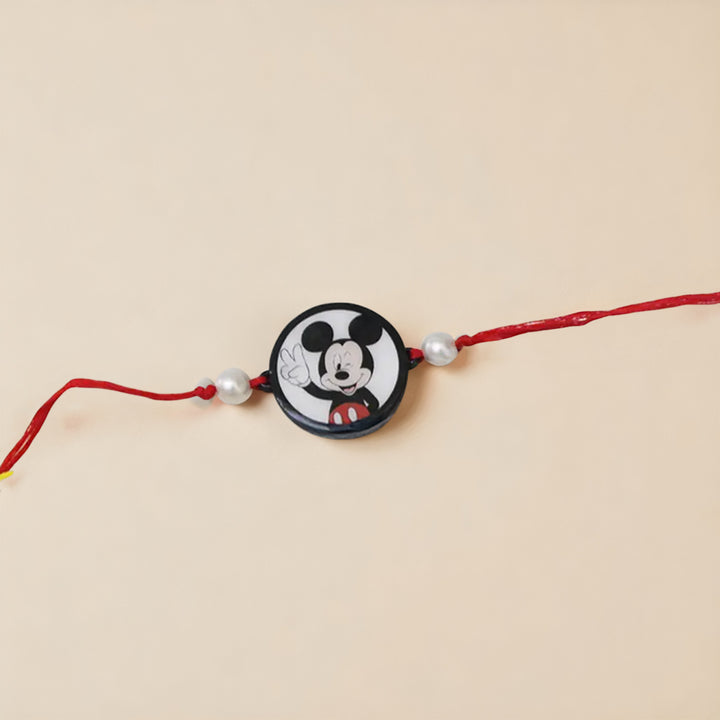 Handmade Mickey Mouse Theme Kids Rakhi With Roli Chawal